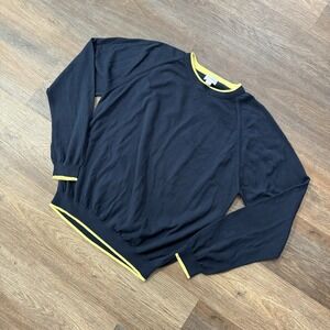 Maus & Hoffman Navy Blue Yellow Crewneck Sweater 100% Pima Cotton Classy